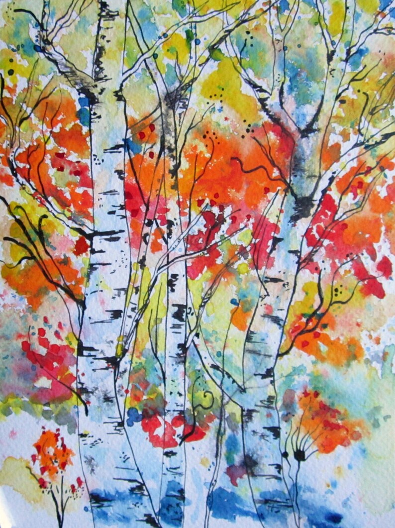 ACEO Bright Autumn Trees Rainbow Abstract Giclee Limited Edition Print by Karen J. Kolnes Autumn Dance image 1