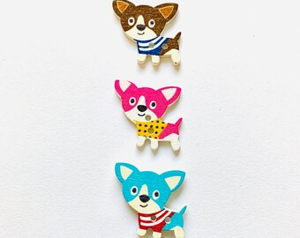 Chihuahua magnet set,  wood  with assorted colors 3 piece set, upcylced gift set