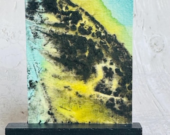 Abstract ACEO Original painting art card, abstract leaf
