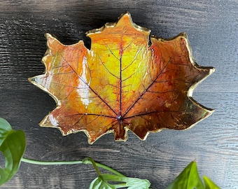 Fall Maple Leaf Trinket Dish - Autumn Decor - Handmade Jewelry Tray