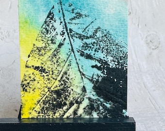 Abstract ACEO Original painting art card, abstract leaf
