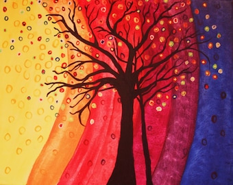 Rainbow Art Print 5x7 , archival giclee Rainbow Tree Abstract (print only)