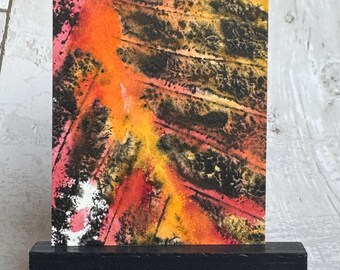 Abstract ACEO Original painting art card, abstract leaf