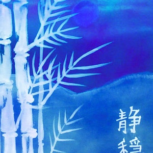 Blauwe Aziatische Japanse ACEO Kanji Serenity Giclee Limited Edition Print door Karen J. Kolnes Blue Halo mini art print