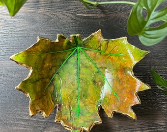 Maple Leaf Trinket Dish, Fall Decor, Handmade Jewelry Holder