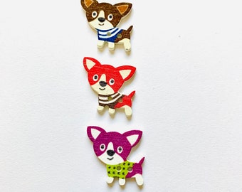 Chihuahua magnet set,  wood  with assorted colors 3 piece set, upcylced gift set