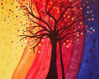 Rainbow Tree Mini Art Print by Karen J. Kolnes ACEO Abstract  Giclee Limited Edition Collectible