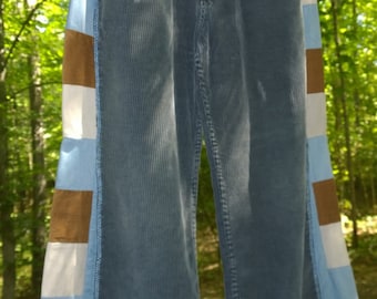 Kids Slate Blue Patchwork Recycled  Corduroys > > Hippie Kids