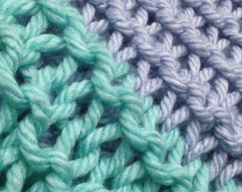 Lilac & Seafoam Chunky Knitted Blanket >> 70"long x 60"wide> To keep you warm on cool days > Winter Blanket >> #Gift