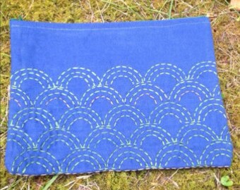 Blue Wave Sashiko Clutch