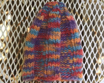 Rainbow Scrunchy Wool Knitted Beanie ---