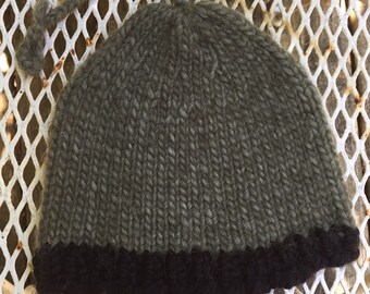 Fiddlehead Olive Green Knitted Beanie - Wool/Acrylic Blend - soft & fuzzy