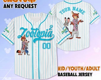 Personalized Zootopia 2 Jersey Shirt, Custom Disney Zootopia Baseball Jersey, Disney Family Shirts, Disney World Shirt