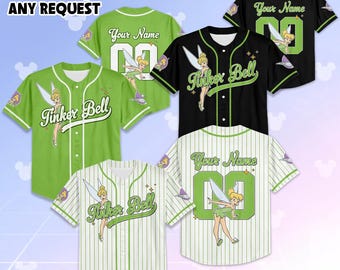Custom Tinker Bell Baseball Jersey, Disney Peter Pan Baseball Shirt, Matching Disney Trip Outfit, Birthday Gift