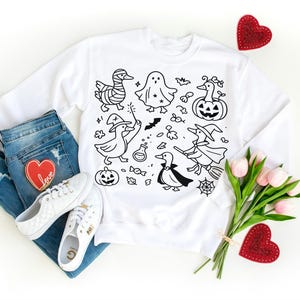 Whimsical Halloween Goose PNG | Cute Spooky Geese Clipart | Funny Halloween Line Art Digital Download