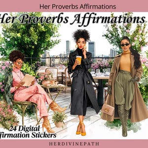 Her Proverbs Affirmations – Black Girl Digital Stickers – GoodNotes Sticker Sheet | 24 Uplifting PNGs - Goodnotes Planner -Journals