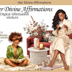 Her Divine Affirmations Digital Christian Stickers | Journals & Digital Planners, Pre-cropped for Goodnotes, Black Girl Faith Based Stickers