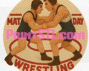 Crochet Wrestling "MAT DAY" PNG | Yarn-Style Clipart (Digital Download)