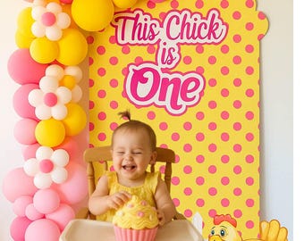 Chick is One Birthday Backdrop: Farm Animal Party Decor