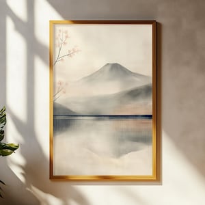 Fuji Veil Fine Art Printable, Cherry Blossom, Mount Fuji Wall Art, Minimalistic Japanese Inspired Digital Download for Neutral Home Decor