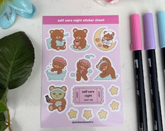 Self Care Night Sticker Sheet (A6) | Journal Stickers, Planner Stickers, Me time Sticker Sheet, Self Care Stickers, Wellness Stickers