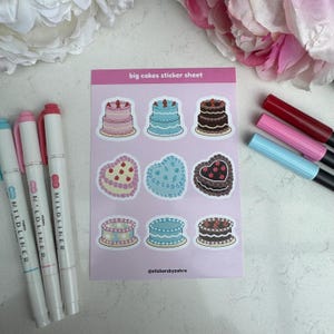 Big Cakes Sticker Sheet (A6) | Kawaii Dessert Stickers for Planners, Bullet Journals, Scrapbooks and Junk Journals, Journal Deco Stickers