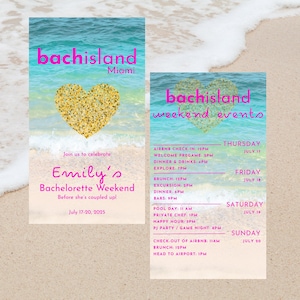 Bach Island Bachelorette Einladung und Reiseplaner, Love Island Themen: Anpassbare Canva Vorlage (Digitaler Download)