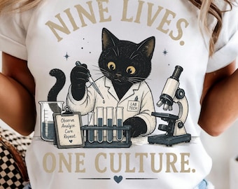 Microbiology shirt black cat lab Technician tee Gift for Scientist Bacteria Virology histology tee Pathology Nerd TShirt laboratory culture