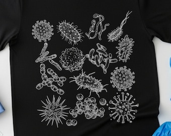 微生物学シャツ 科学Tシャツ 病理学落書きシャツ 研究室科学者ギフト 感染予防Tシャツ 細菌 ウイルス学 研究室技術者 spd