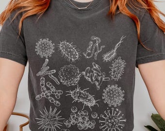 微生物学シャツ 科学Tシャツ 病理学落書きシャツ 研究室科学者ギフト 感染予防Tシャツ 細菌 ウイルス学 研究室技術者 spd