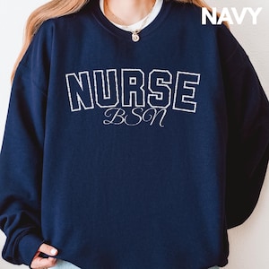 Nurse Sweatshirt Embroidered NURSE Crewneck Oversized Gift for RN Nursing Student College Style Gildan 18000 Healthcare Apparel RN Gift Idea