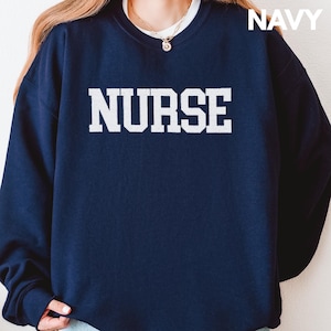 Nurse Sweatshirt Embroidered NURSE Crewneck Oversized Gift for RN Nursing Student College Style Gildan 18000 Healthcare Apparel RN Gift Idea