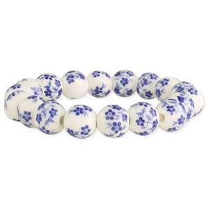 Vintage Blue & White Ceramic Bead Stretch Bracelet