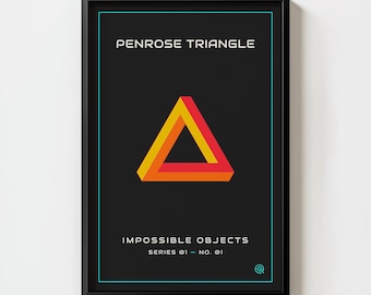 Penrose Triangle Print: Retro Geometric Optical Illusion, Modern Abstract Art