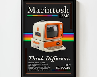 Apple Personal Computers Rainbow Logo Print, MAC Think Different