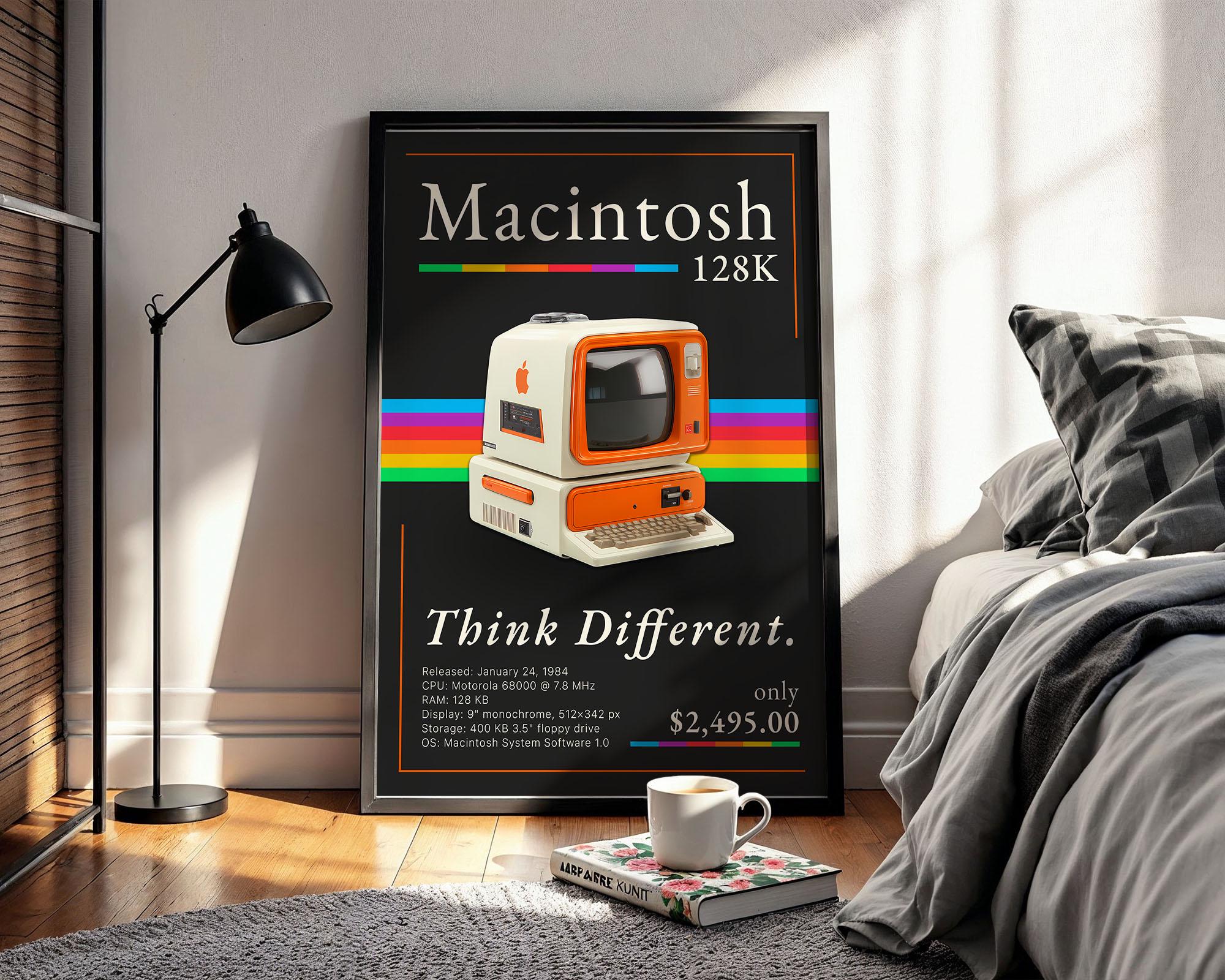 Retro Macintosh 128K Print: 80s Tech Poster, Think Different