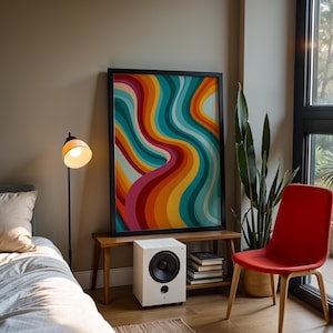 Groovy Retro Waves – Retro Wand Kunst Druck Poster – Groove Swirl Retro Wave Kunstdruck | Poster-Galeriewand | Regenbogen Retro 60er 70er Grafik