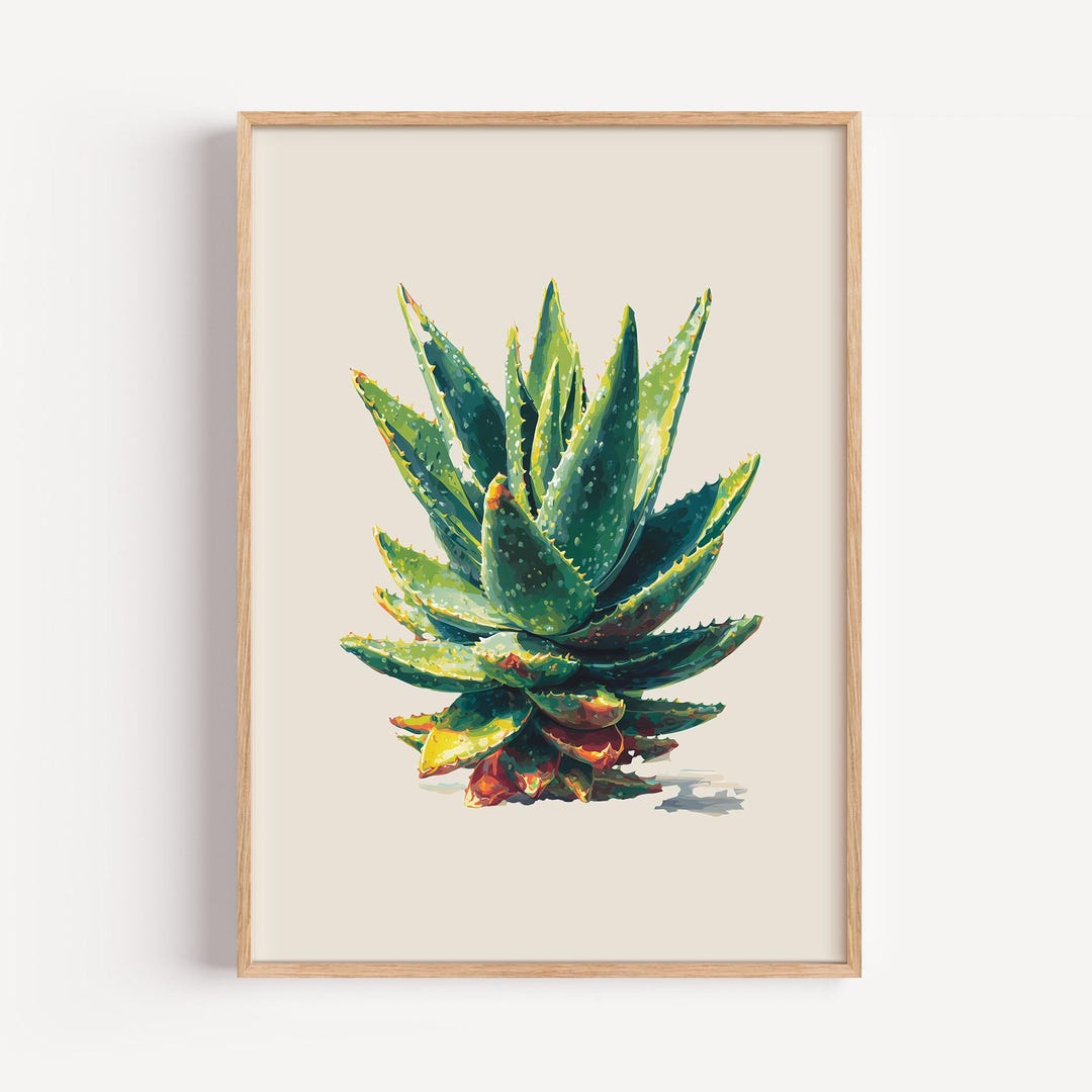 Aloe Vera Botanical Print: Minimalist Green Succulent Wall Art (digital ...
