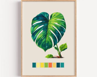 Monstera Leaf Botanical Print: Modern Jungle Wall Art (Digital Download, 5 Sizes)