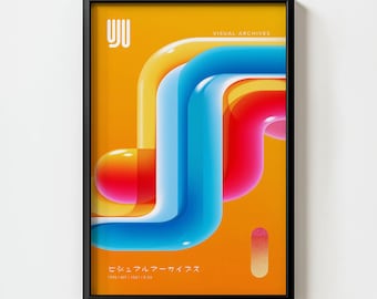Neon Abstract Art Print: Retro-Futuristic Geometric Home Decor