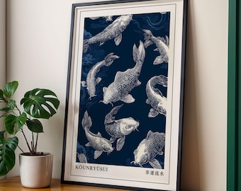 Japanese Koi Fish Print: Minimalist Zen Wall Art