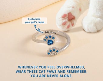 Sterling Silver Hug Cat Paws Ring, Pet Memorial Gift, Valentine's Day Gift, Mother's Day Gifts