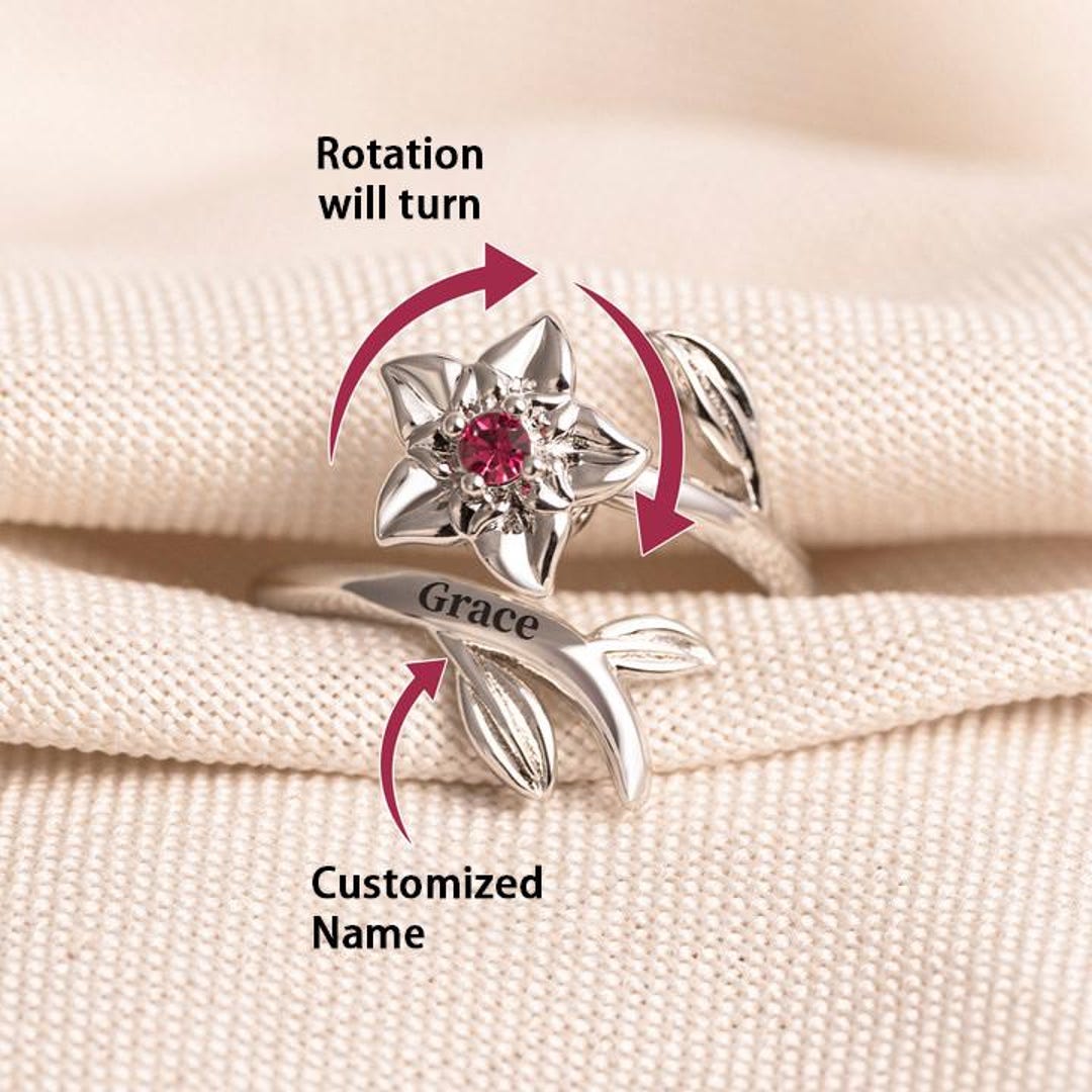 Personalized Birth Flower Fidget Spinner Ring: Sterling Silver Anxiety ...