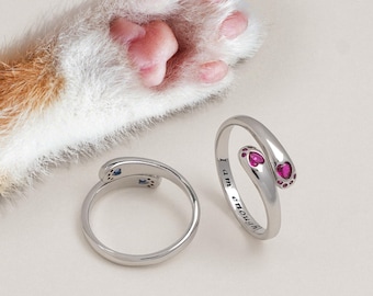 Hug Ring: Cat Paws, 'I Am Enough' Engraved, Valentine's Day gift