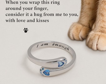 Hug Cat Paws Ring: Engraved 'I Am Enough', Valentine's Day Gift, Mother's Day Gifts