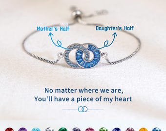 Armband med länkande cirklar för mor och dotter, justerbara smycken med födelsestenar, present till mors dag