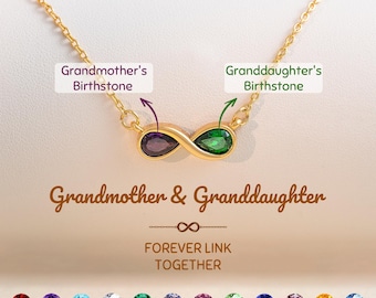 Grandmother & Granddaughter Forever Linked Together Necklace, Two Birthstones Jewelry, Unique Back To School Gift