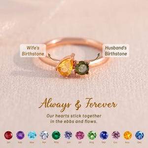 Personalized Pear & Round Cut Birthstone Ring: Sterling Silver Jewelry, Unique Valentine's Day Gift