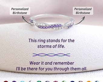 Personalized Double Birthstones Wave Ring, wear it and remember I’ll be there for you through them all, Unique Valentine's Day Gift