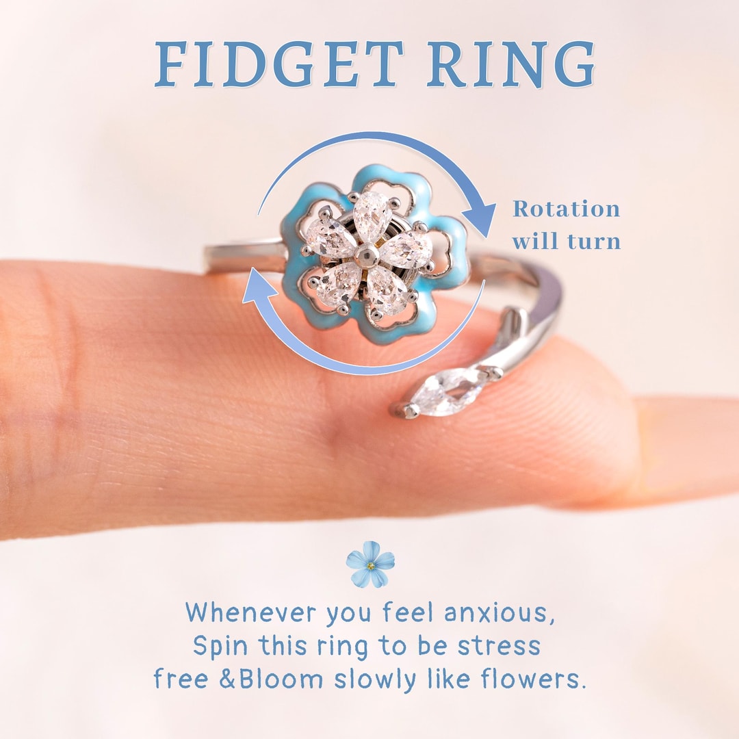 Bloom Slowly Enamel Flower Fidget Ring, Spinning Flower Anxiety Relief ...